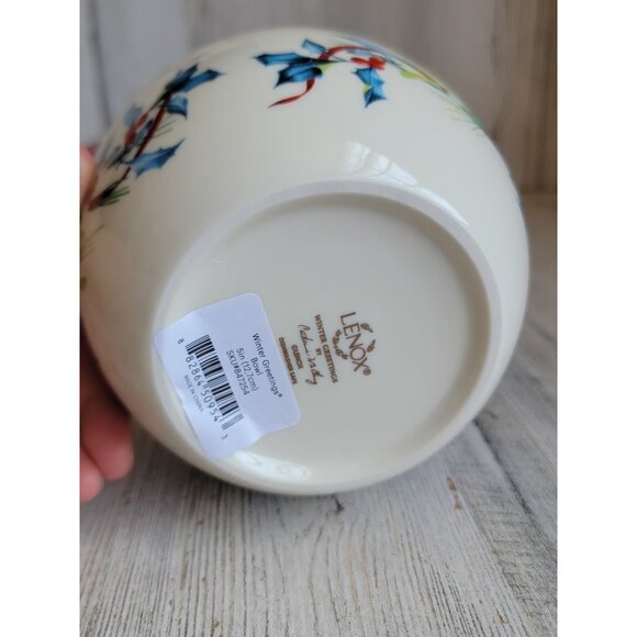 Lenox winter greetings bow mistletoe‎ bowl Xmas home decor kitchen - Picture 5 of 7